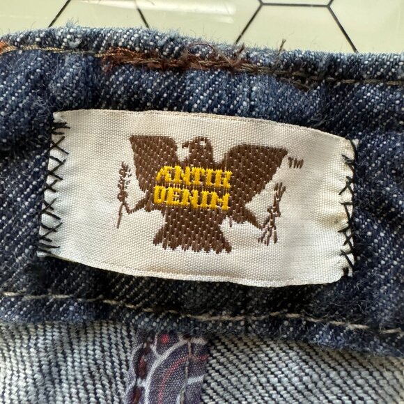 Antik Jeans Mens 33 Actual 34x30 Embroidered Pocket Brown Stitching Button Fly - Picture 14 of 14